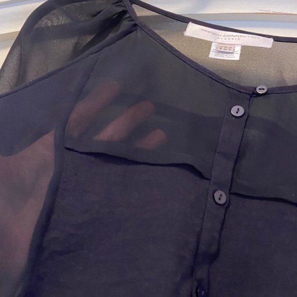 French Connection Classic Sheer / Semi-Sheer Navy Blouse - Picture 3 of 5